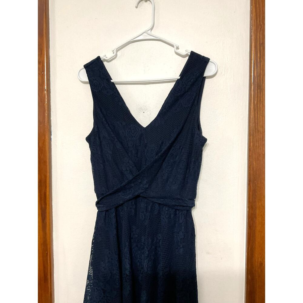 Dark Blue Lace Tie Waist Mini Babydoll Dress Size 8 Medium Sleeveless Luxology - Picture 5 of 7
